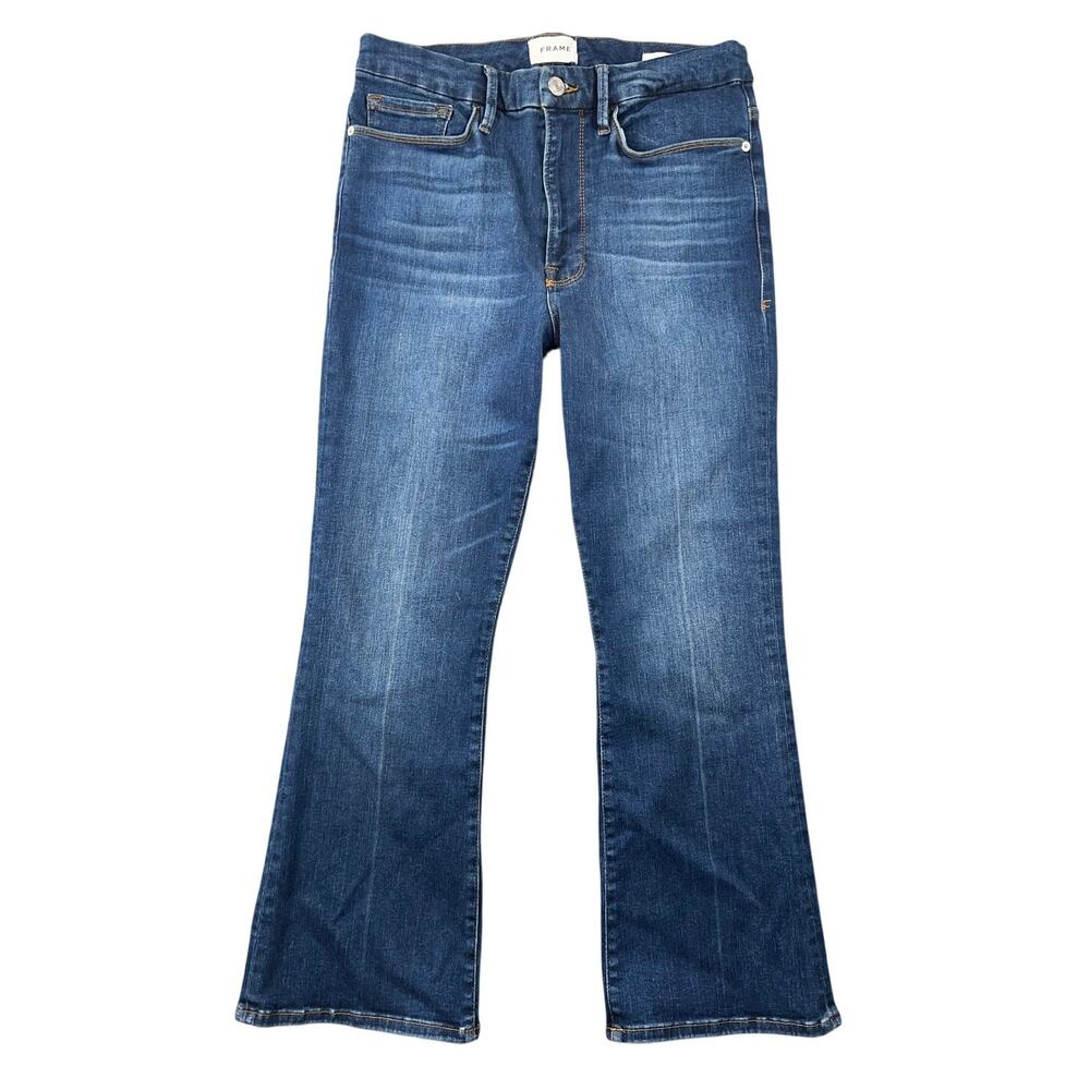 Frame Le One Crop Mini Boot Prima Jeans Blue High Rise Raw Hem - 28